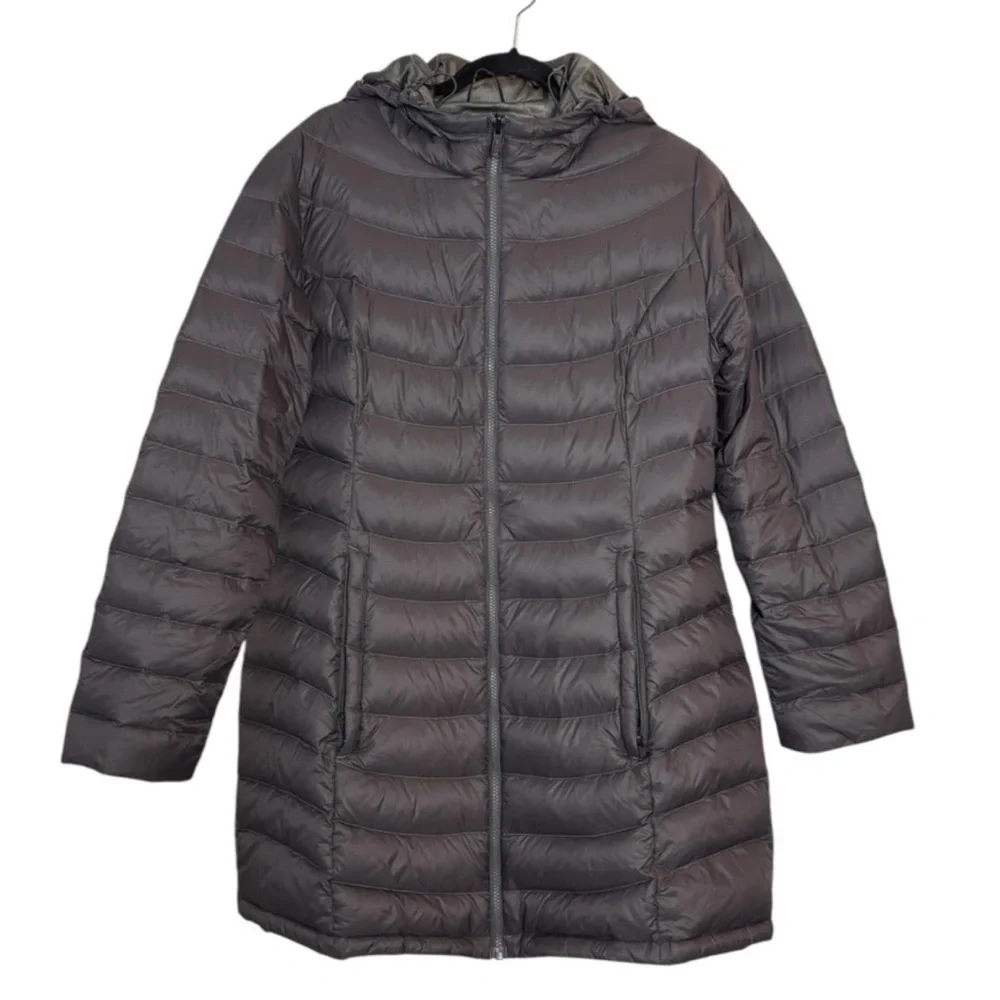 The North Face Jenae 550 Goose Down Hooded Puffer Charcoal Gray Parka Coat XL - Picture 2 of 6